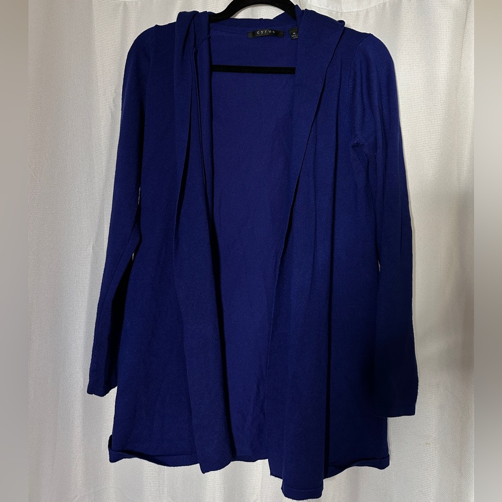 Cyrus Royal Blue Hooded Open Cardigan Office Jacket Size M